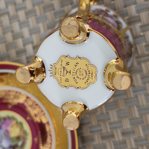 Lovely Vintage Gold and Pink Porcelain Teacup Set Demitasse size - Picture 3 of 5